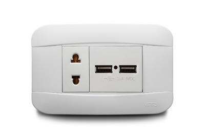 Combination 1 USB Port + 1 Outlet Universal 2P