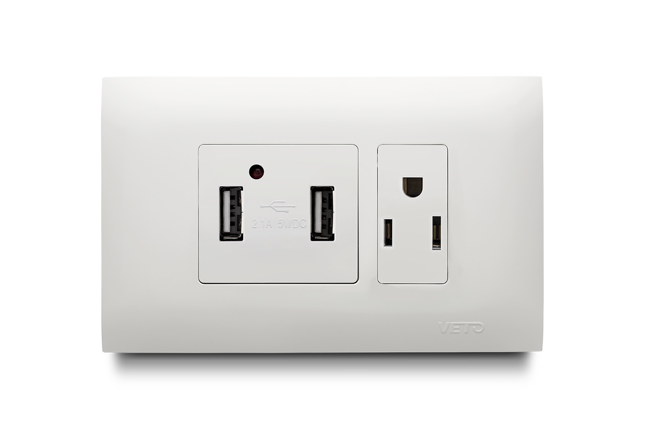 Mixto 1 Toma Usb + 1 Tomacorriente Amer 2P+E - Imagen 1